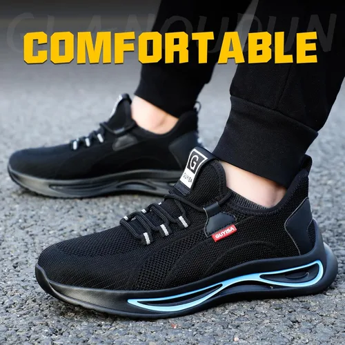 Miniatura 4 de GLANOUDUN Zapatos de punta de acero para hombre, zapatos de trabajo ligeros para hombres, zapatos de trabajo negros con punta de acero, zapatos