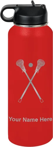 Miniatura 8 de LaserGram Botella de agua personalizada, palitos de lacrosse, acero inoxidable de doble pared aislada al vacío con popote superior, regalo grabado