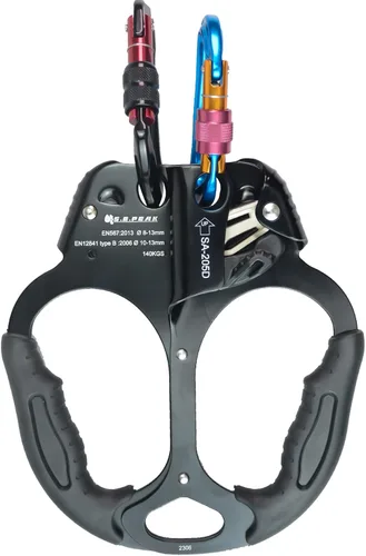 Miniatura 4 de Ascensor de mano CE, equipo de engranaje de rapel de 308.6 lbs con mango de goma ergonómico para arbolista de árboles de escalada en roca