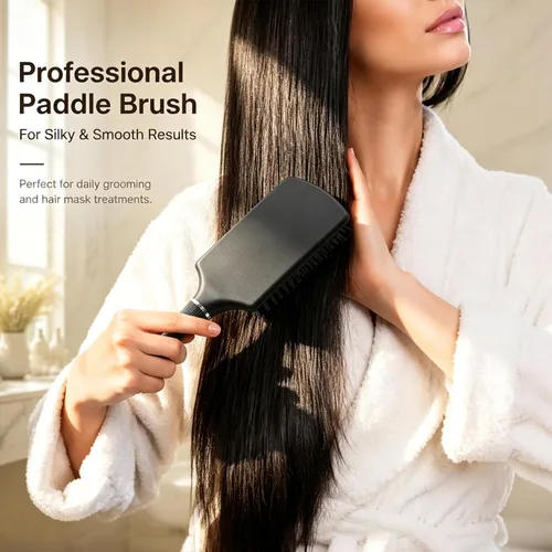 Miniatura 7 de FIXBODY Cepillo de paleta con un cojín grande, cepillo desenredante suavizante para cabello largo y grueso, tanto húmedo como seco, negro mate