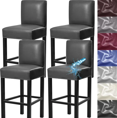 Miniatura 7 de Fundas para taburetes de bar, paquete de 2 fundas elásticas impermeables de poliuretano con respaldo, fundas extraíbles para taburetes de bar