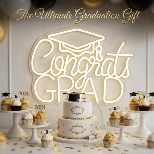 Miniatura 5 de Letrero de Felicitaciones Graduación Neón 2025 - Decoración de Graduación USB Blanca Cálida para Telón de Fondo, Dormitorio, Noche de Prom AA- Blanco