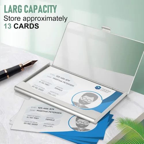 Miniatura 4 de Swooflia Funda de metal para tarjetas de visita para mujeres y hombres, Gris Mármol, Minimalista