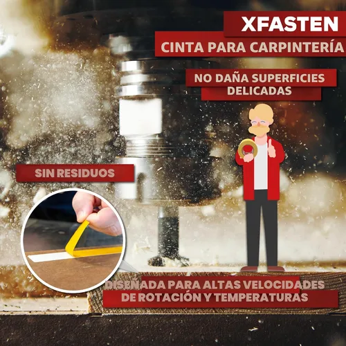 Miniatura 2 de XFasten Cinta adhesiva de doble cara para carpintería de 1 pulgada x 108 pies (paquete de 3), sin residuos, cinta adhesiva extraíble de doble cara