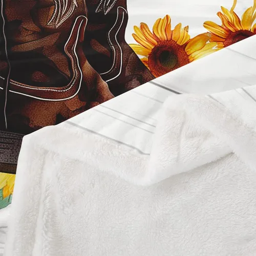 Miniatura 4 de Manfei Manta con sombrero de botas de vaquero, manta de cama de girasol amarillo para decoración de habitación de niños y niñas, manta de tablones