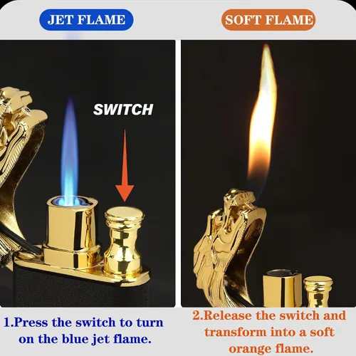 Miniatura 4 de Encendedor de dragón, único encendedor de antorcha conmutable, llama suave/chorro, butano, recargable, regalo creativo para hombres (sin combustible)