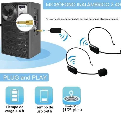 Miniatura 2 de Sistema de micrófono inalámbrico para 2 personas, micrófonos de auriculares inalámbricos duales de 2.4G, ideal para oradores, amplificador de voz