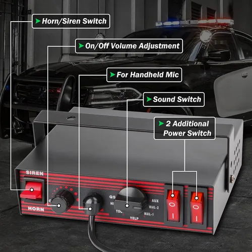 Miniatura 2 de Sirena de policía para coche, 8 tonos, sistema PA de sirena de emergencia de advertencia con micrófono de mano 12 V 200 W para ambulancia, camión