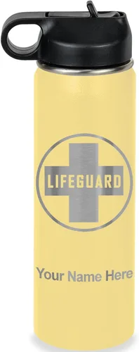 Miniatura 20 de LaserGram Botella de agua personalizada, salvavidas, acero inoxidable de doble pared aislada al vacío con popote superior, regalo grabado Negro
