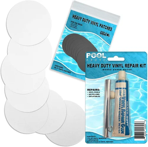 Miniatura 24 de Kit de parches de reparación de vinilo resistente para reparación de revestimientos de piscina sobre el suelo; inflables de pegamento y parches; Azul