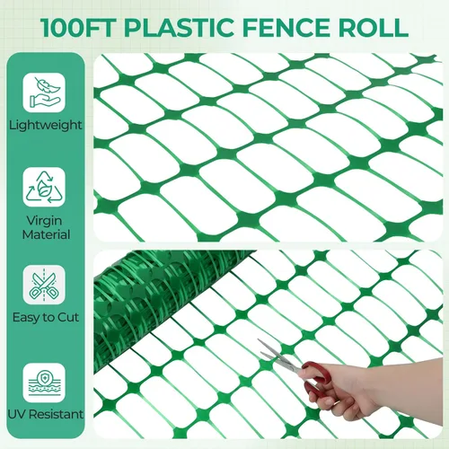 Miniatura 3 de Ohuhu Valla de seguridad de plástico para jardín, 3.4 x 100 pies, rollo de valla de jardín reutilizable con 25 estacas de 4 pies más gruesas