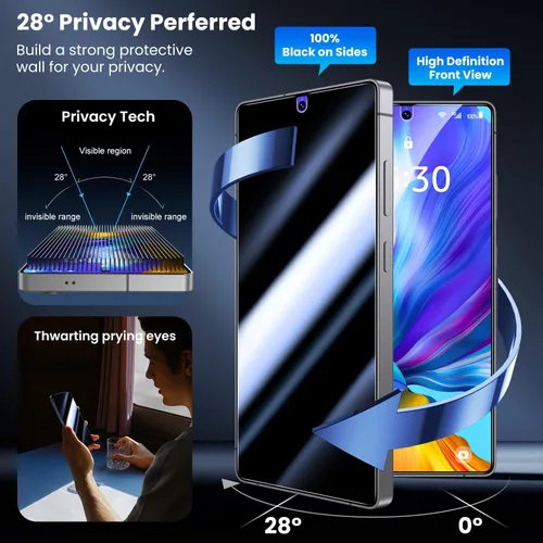 Miniatura 3 de Uyiton UnBreak-Glass - Protector de pantalla de privacidad para Samsung Galaxy S25 Ultra, soporte ultrasónico de huellas dactilares, marco de Negro