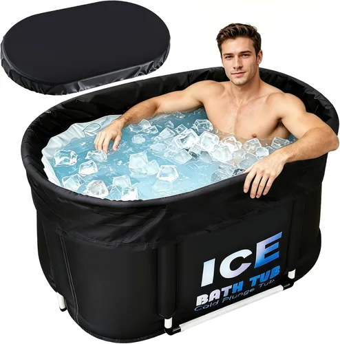 Bañera de hielo ovalada para atletas con tapa, capacidad de 130 galones, bañera de inmersión fría portátil para recuperación y terapia de agua fría,