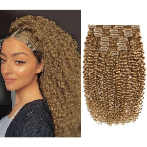 Miniatura 12 de Caliee - Extensiones de cabello rizado con clip 3B 3C Jerry, extensiones de clip de cabello rizado 14 pulgadas 1B color natural, extensiones