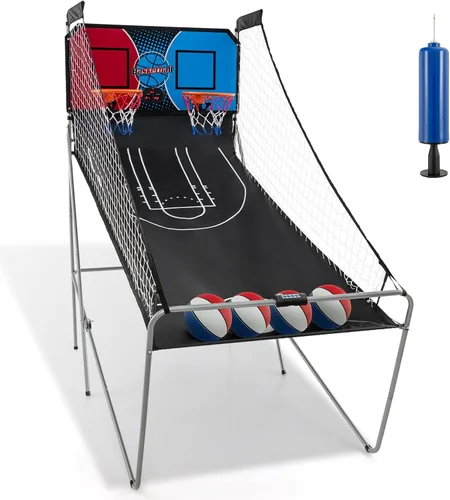 Giantex Juego de arcade de baloncesto electrónico de doble disparo con 8 modos de juego, 4 pelotas, 2 canastas, bomba de aire, marcador LCD para
