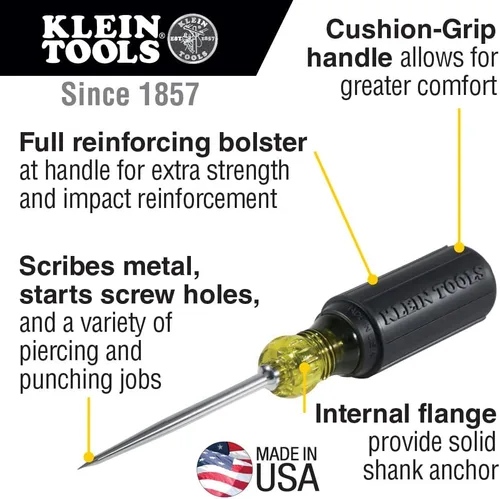 Miniatura 2 de Klein Tools Punzón de rascar 650 con mango de 3-12 pulgadas y agarre de cojín, fabricado en Estados Unidos