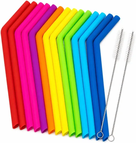 15 PAPAS PARA TODOS LOS VANOS - Pajitas reutilizables de silicona para vasos Yeti de 30 y 20 oz - Flexibles, fáciles de limpiar + 2 cepillos de