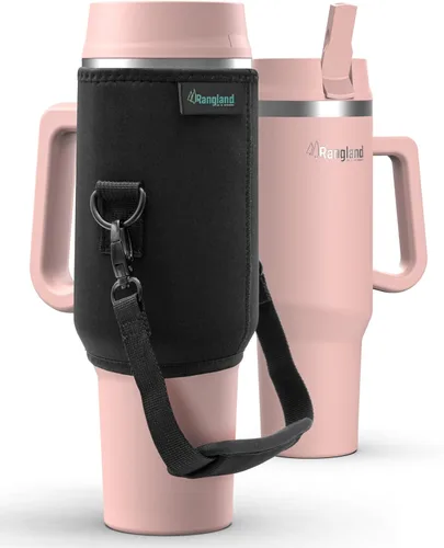 Miniatura 10 de Vaso de 40 onzas a prueba de fugas con asa y bolsa de transporte, botella de agua aislada a prueba de derrames con tapa deportiva para popote y Crema