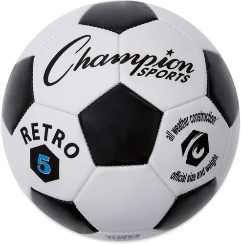 Champion Sports® Balón de fútbol retro – Diseño clásico en blanco y negro, cubierta de TPU de tacto suave, balón para todo clima para juego de club,