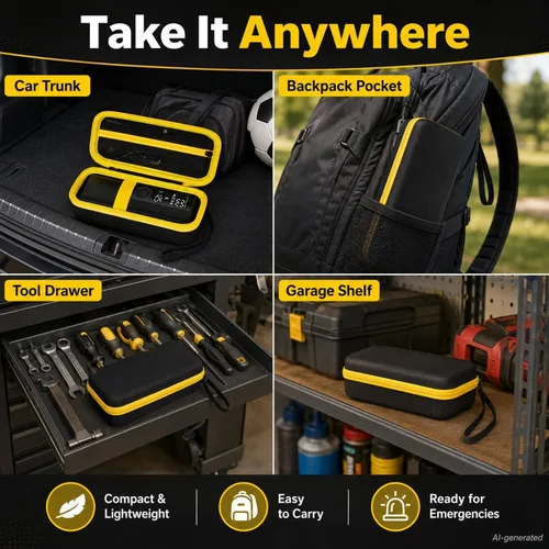 Miniatura 6 de Estuche Portátil para Compresor de Aire, Bolsa de Almacenamiento para Inflador de Neumáticos de 120 PSI, Inflador de Neumáticos de Coche, Cremallera