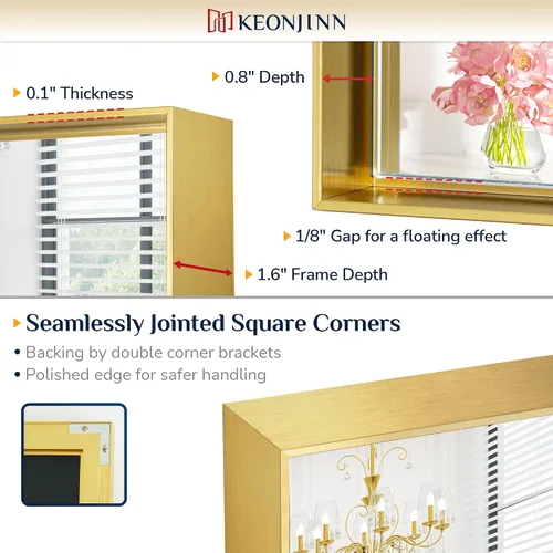 Miniatura 3 de Keonjinn Espejo de Baño Dorado 48 x 36 Pulgadas, Espejo Enmarcado de Metal Dorado Cepillado, Espejos de Tocador Grandes Rectangulares de Esquina Oro