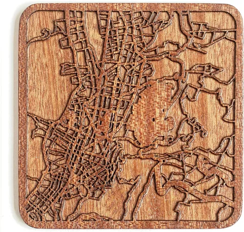 Miniatura 58 de Posavasos Amsterdam Map by O3 Design Studio, 1 pieza, posavasos de madera Sapele con mapa de la ciudad, hecho a mano, varias ciudades opcionales