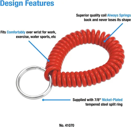Miniatura 18 de Lucky Line - Resorte de muñeca en espiral de 2 pulgadas de diámetro con llavero de acero, multicolor, pulsera flexible para muñeca, se estira hasta