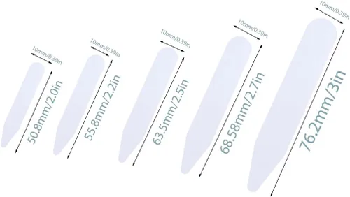 Miniatura 2 de Paquete de 25 estancias de plástico para cuello, 5 tamaños surtidos, insertos invisibles para cuello para camisas de vestir de hombre