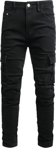 Miniatura 2 de JUNBAOSS Jeans ajustados para hombre, elásticos, rasgados, ajustados, para hombre, pierna recta, cómodos, con cintura flexible, pantalones casuales