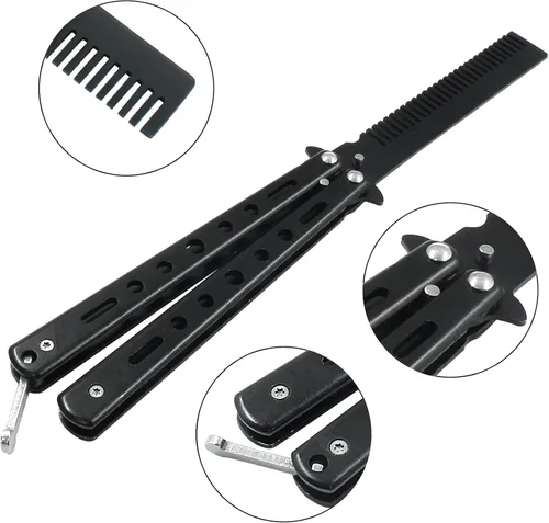 Miniatura 3 de Paquete de 2 cuchillos de mariposa peine de entrenamiento de práctica de peine plegable de acero inoxidable principiantes entrenador artes marciales