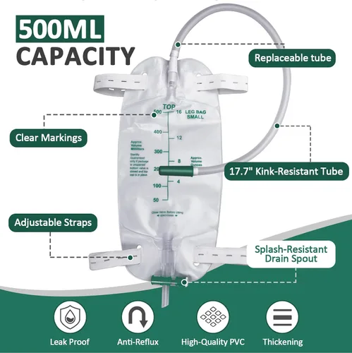 Miniatura 3 de Paquete de 5 bolsas para piernas de 16.9 fl oz con tubo de 18 pulgadas, portátil y portátil para actividades al aire libre, viajes y sobre
