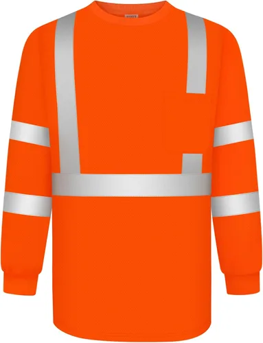 Miniatura 8 de TCCFCCT Camisetas de manga larga de alta visibilidad para hombres y mujeres - Clase 3 Hi Vis, camisas de trabajo de seguridad reflectantes con fondo