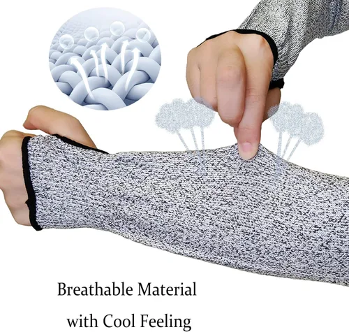 Miniatura 5 de Cut Resistant Sleeves Level 5 Arm Protection Sleeve with Thumb Slot Grey Gardening Sleeves for Women Men 14.0 in(1 par)-gris