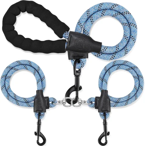 Miniatura 8 de Correa doble para perro para dos perros, desmontable giratoria de 360°, correa sin enredos con tiras reflectantes para caminar y entrenar perros