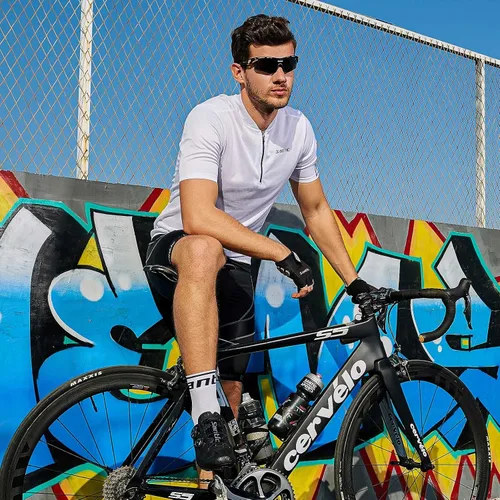 Miniatura 7 de Santic Camiseta de ciclismo para hombre, manga corta, camiseta de ciclismo de carretera, cremallera completa, UPF 50+, MTB con bolsillos
