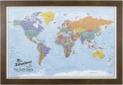 Miniatura 21 de Póster personalizado en lienzo enrollado con mapa del mundo, arte de pared con chinchetas – Grande 24" x 36" mapa del mundo de océanos azules