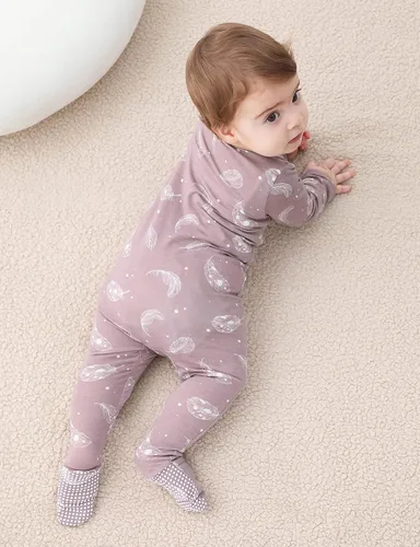Miniatura 3 de Owlivia Pijama de bambú para bebé y niña, con cremallera frontal antideslizante