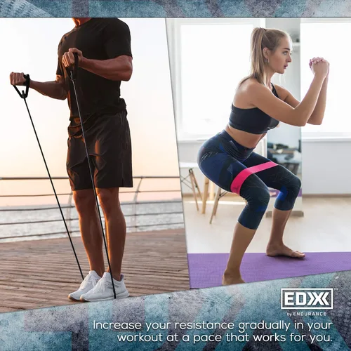 Miniatura 4 de EDX Bandas de resistencia con asas para entrenamientos, ejercicio, fitness, estiramiento, terapia física, juego de 7, colores surtidos