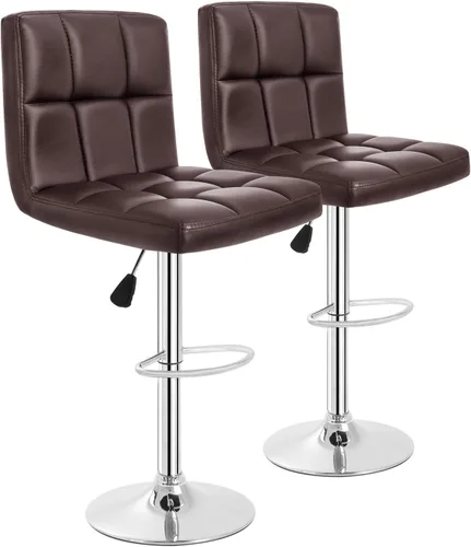 Miniatura 9 de BestOffice Juego de 2 taburetes de bar ajustables de piel sintética, taburetes de mostrador modernos con respaldo y reposapiés, taburetes de bar