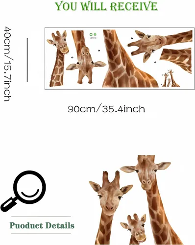 Miniatura 5 de Calcomanías de pared de jirafa manchada, calcomanías de pared de animales salvajes de dibujos animados de sacinora removibles para niños, bebés