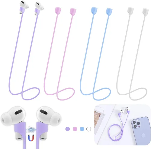 Miniatura 9 de Correas magnéticas antipérdida para AirPods, paquete de 4 unidades, cordón de cuello de silicona suave con diseño magnético ultra fuerte, compatible