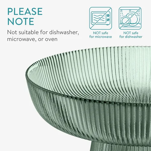 Miniatura 3 de Navaris Frutero de cristal – Plato decorativo estriado de color para centro de mesa – 10.2 pulgadas de diámetro cuenco teñido verde para aperitivos