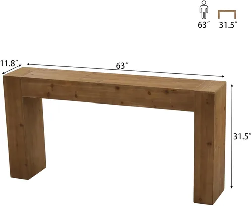 Miniatura 2 de Mesa consola de madera maciza para entrada, mesa de sofá de granja de 63 pulgadas de largo detrás del sofá, mesas de entrada rectangulares rústicas