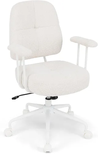 Giantex Silla de oficina Mid Century Modren, silla de escritorio de piel sintética con reposabrazos y respaldo medio, asiento giratorio ajustable