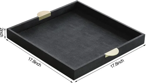 Miniatura 2 de HofferRuffer Bandeja Decorativa de Servir de Cuero Sintético, Elegante Bandeja Otomana para Mesa de Café, Desayuno, Bebidas, Bandeja para Servir