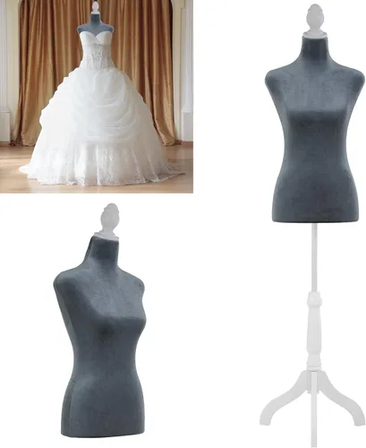 Miniatura 10 de BLKMTY Maniquí femenino con forma de torso, maniquí de costura, altura del cuerpo, ajustable, modelo de vestido con base de trípode, para costura