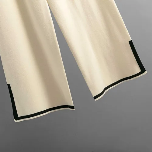 Miniatura 8 de MaLinfandor Conjunto de 2 piezas de suéter de punto para mujer, sudadera de manga larga, pantalones elásticos de pierna ancha, conjunto de ropa