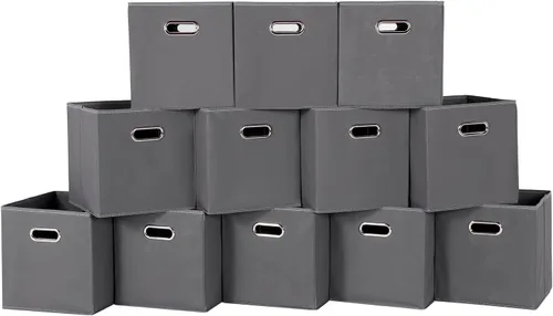 Miniatura 52 de Cubos de Almacenamiento Plegables Negros, Cajas de Almacenamiento de Tela, Organizadores de Cubos con Asas Duales para Organizador del Hogar, Juego