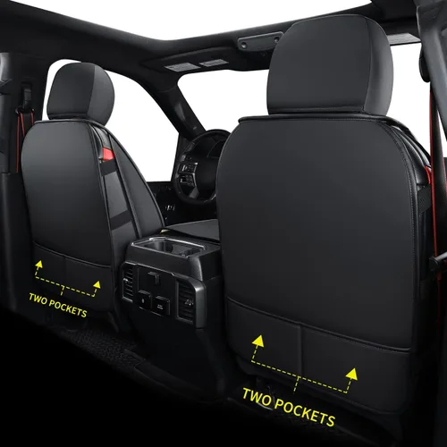 Miniatura 2 de LUCKYMAN CLUB Fundas de asiento de piel sintética F150 para camionetas 2010-2014 F150 2011-2016 F250 F350 F450 (par delantero, negro)