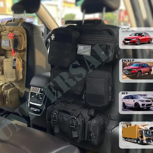 Miniatura 2 de Pack de 6 organizadores tácticos Molle para respaldo de asiento de coche - Organizador táctico de panel para vehículo con 5 bolsas Molle